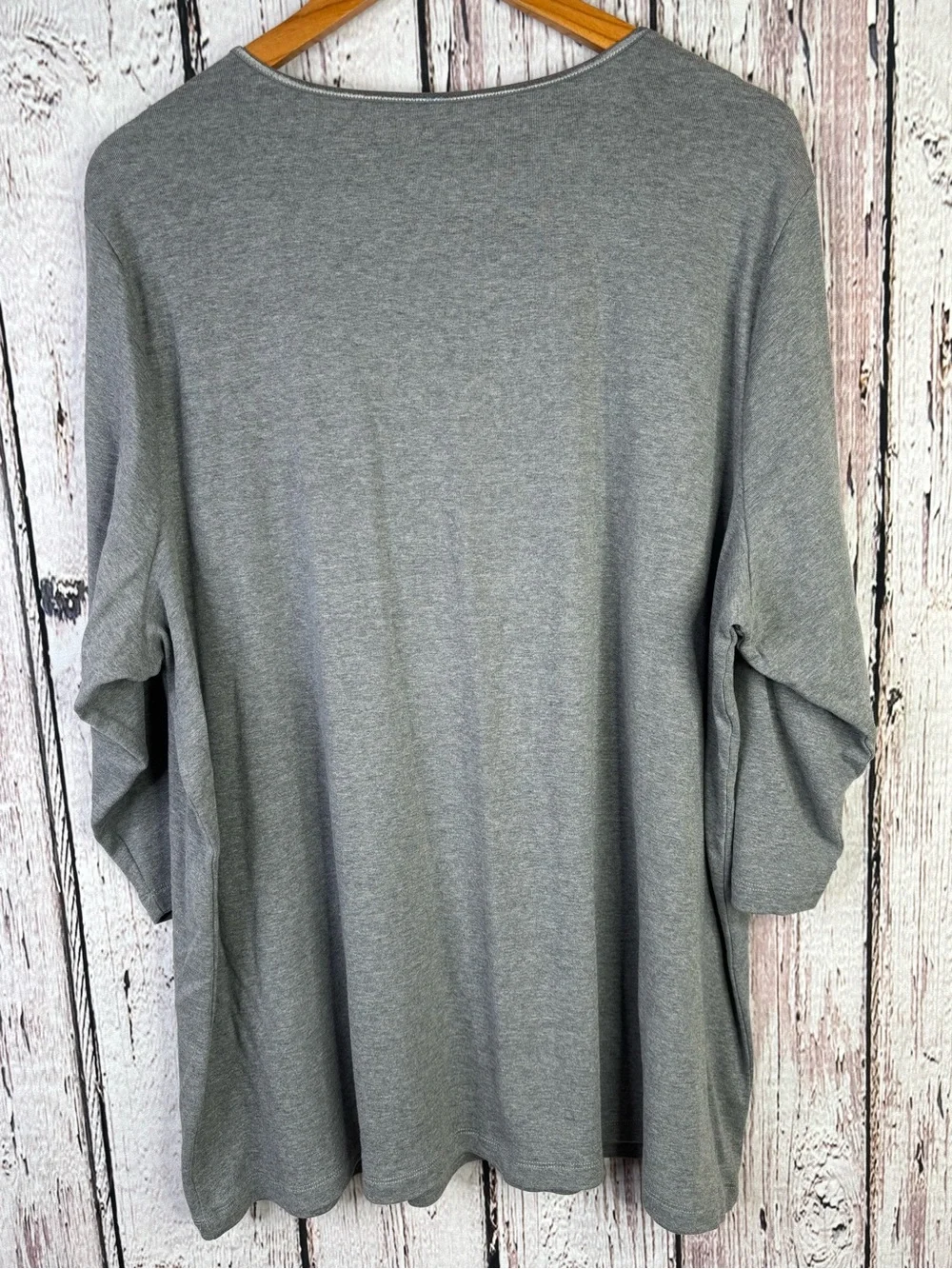 NWOT CJ Banks Plus Size 3X Gray Pullover Shirt 3/4 Sleeves Cotton Blend Stretch